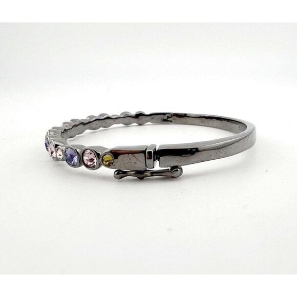 GIVENCHY Multi-Color Pastel Crystal Gun Metal Hinged Bangle Bracelet | Size 7 - Picture 5 of 5